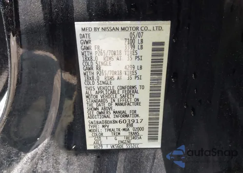 2008 Nissan Armada Se from USA, damaged, VIN 5N1BA08DX8N603917